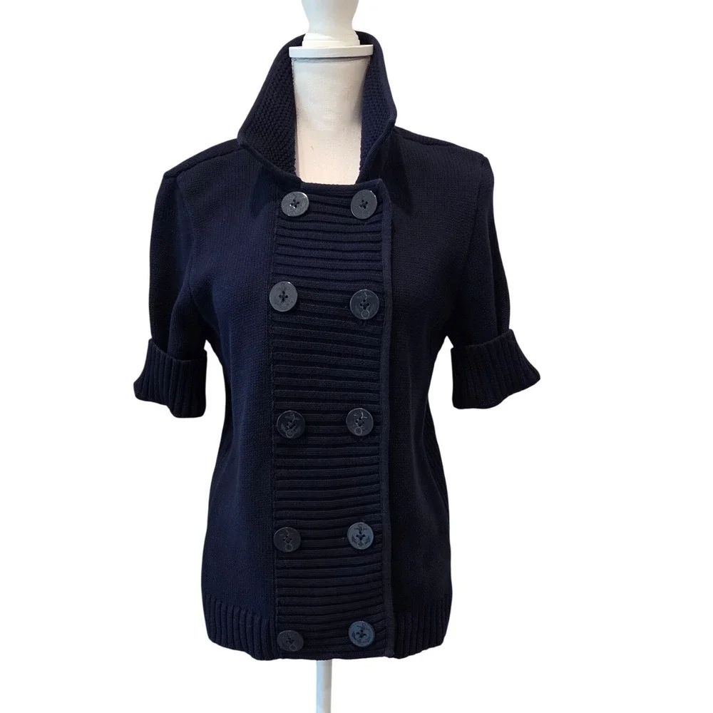 Lauren Ralph Lauren Nautical Double Breasted Cardigan Anchor Navy Blue Large
